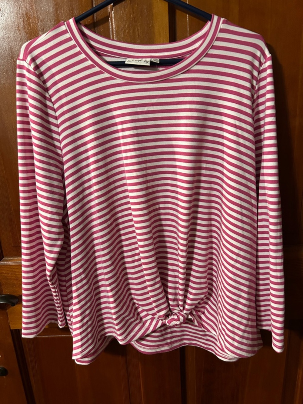 Wonderly Pink and White Striped Long-Sleeve Knot Tee